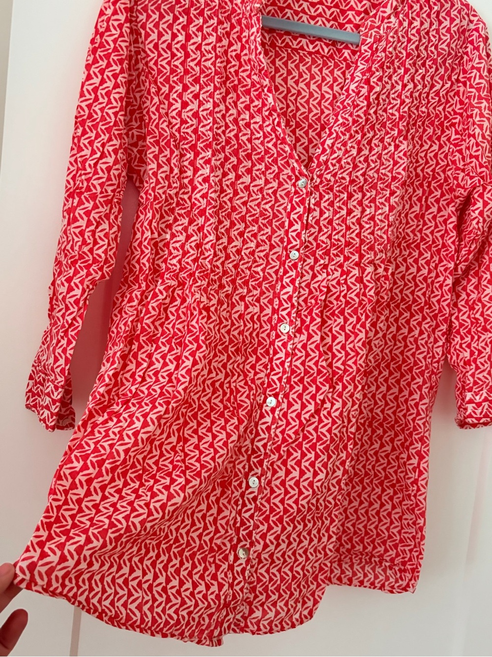 Women’s Red-Coral  V-Neck Button-Front Top